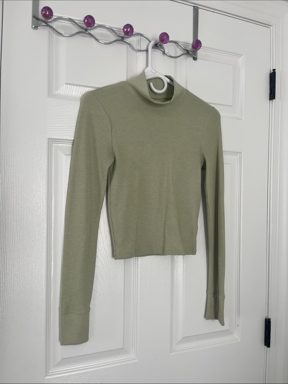 American Eagle Outfitters Olive Ribbed Long-Sleeve Mock Neck
